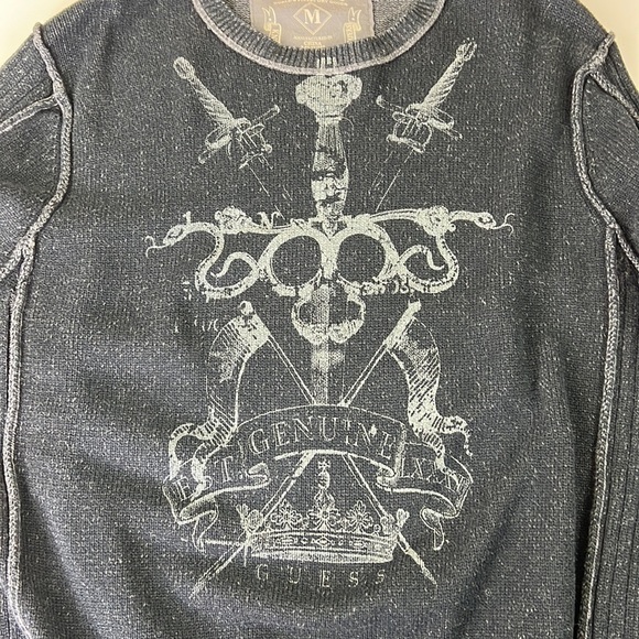 Men's Black Graphic Guess  Sweater - Picture 2 of 8
